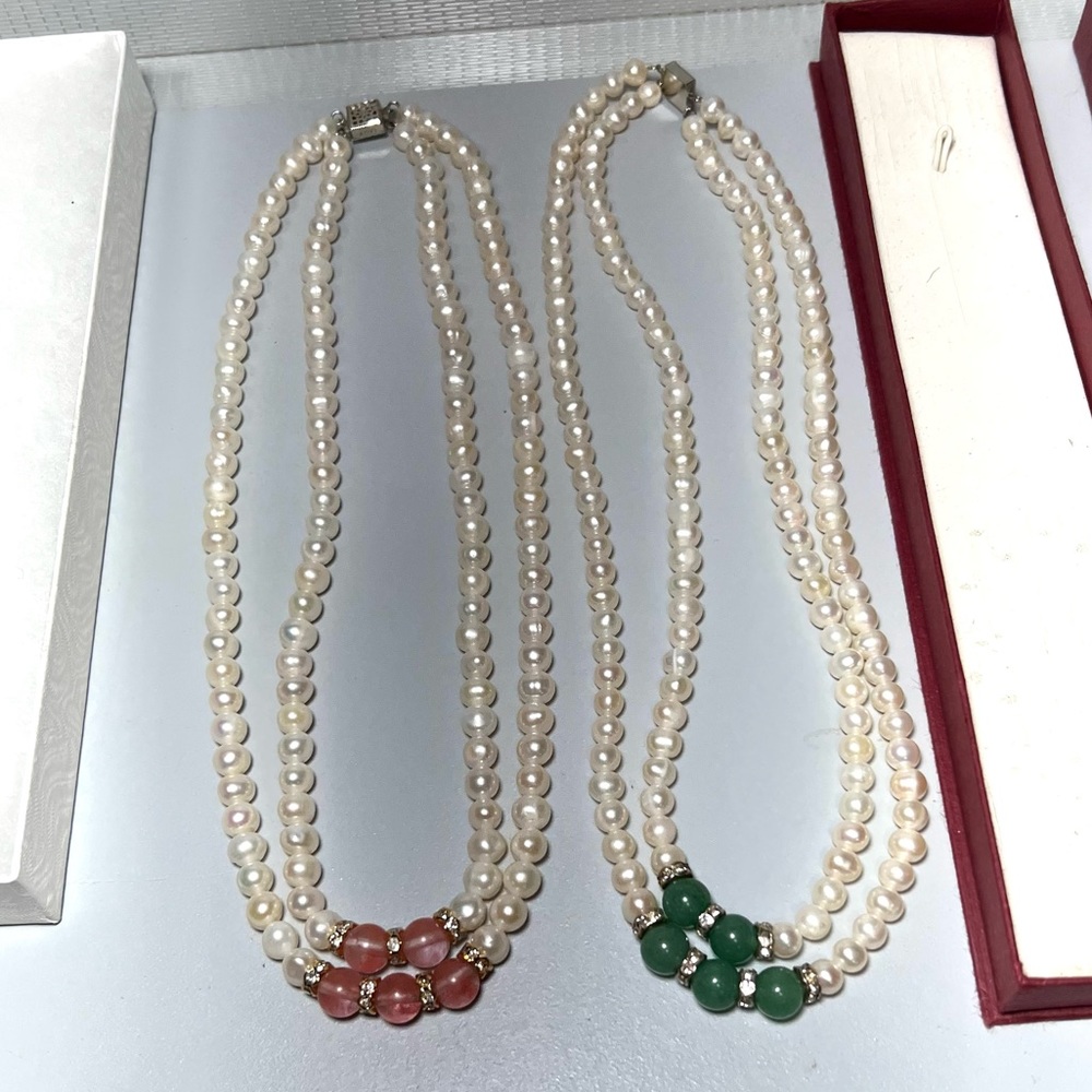 Two double stand Genuine Pearl necklaces.